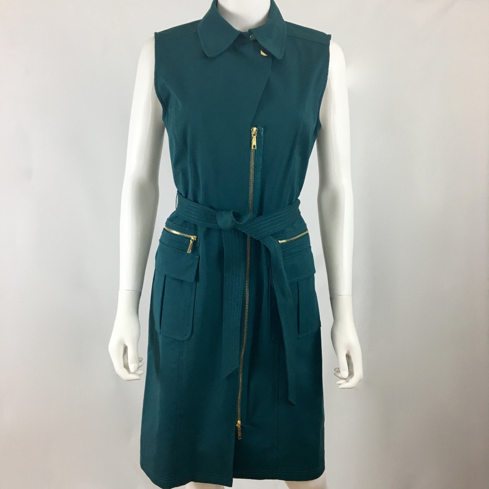 Lafayette 148 sz 8 Leather-Trim Shirt Trench Dress